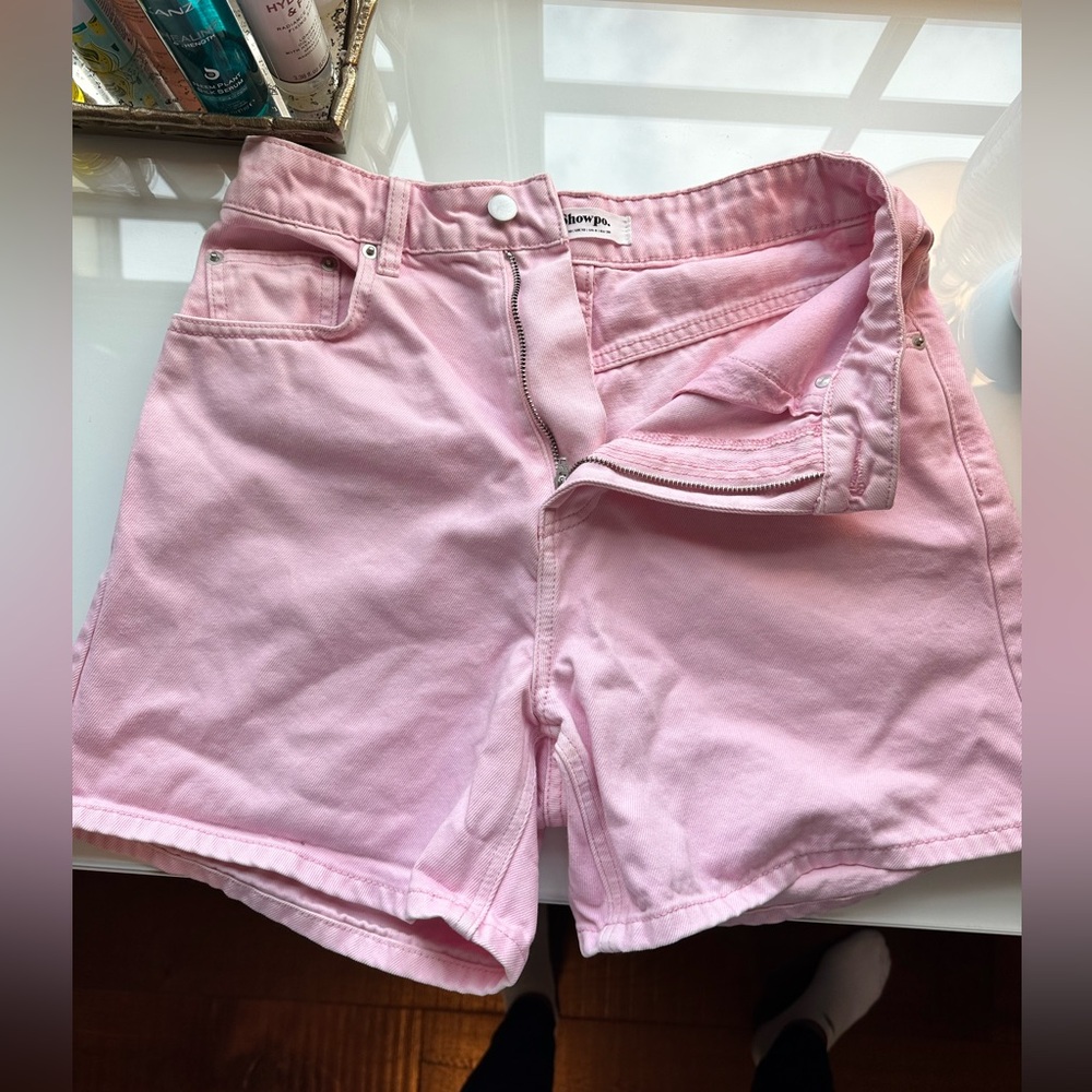 Showpo Ruffy Denim Shorts- Cotton Mom Fit in Pink.
